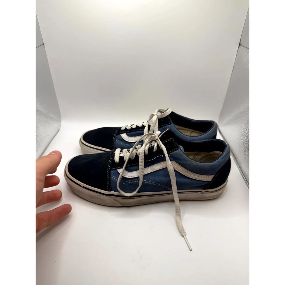 VANS Old Skool Mens 9 Sneakers Navy Canvas Low Top Lace Up Skateboard‎ Shoes